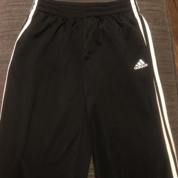Adidas Black White Stripped Sweatpants Boys 18 XL Sports Activewear Pants - Picture 1 of 7